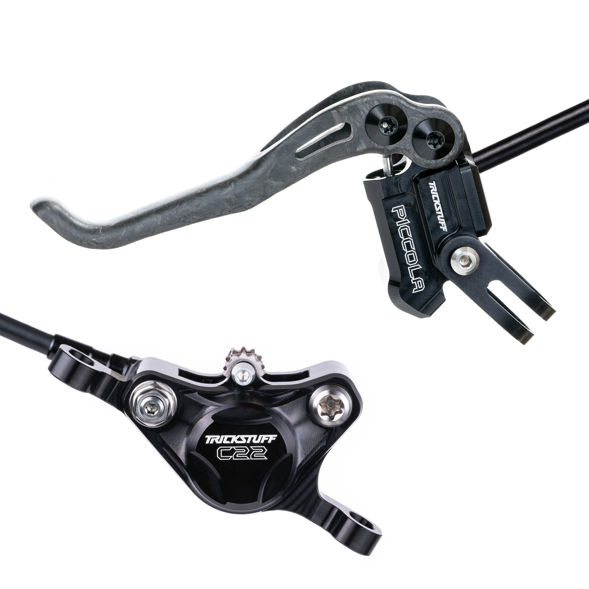 Piccola Carbon Scheibenbremse Set VR+HR Schwarz-Carbon | Bremsgriff links - VR, Bremsgriff rechts - HR