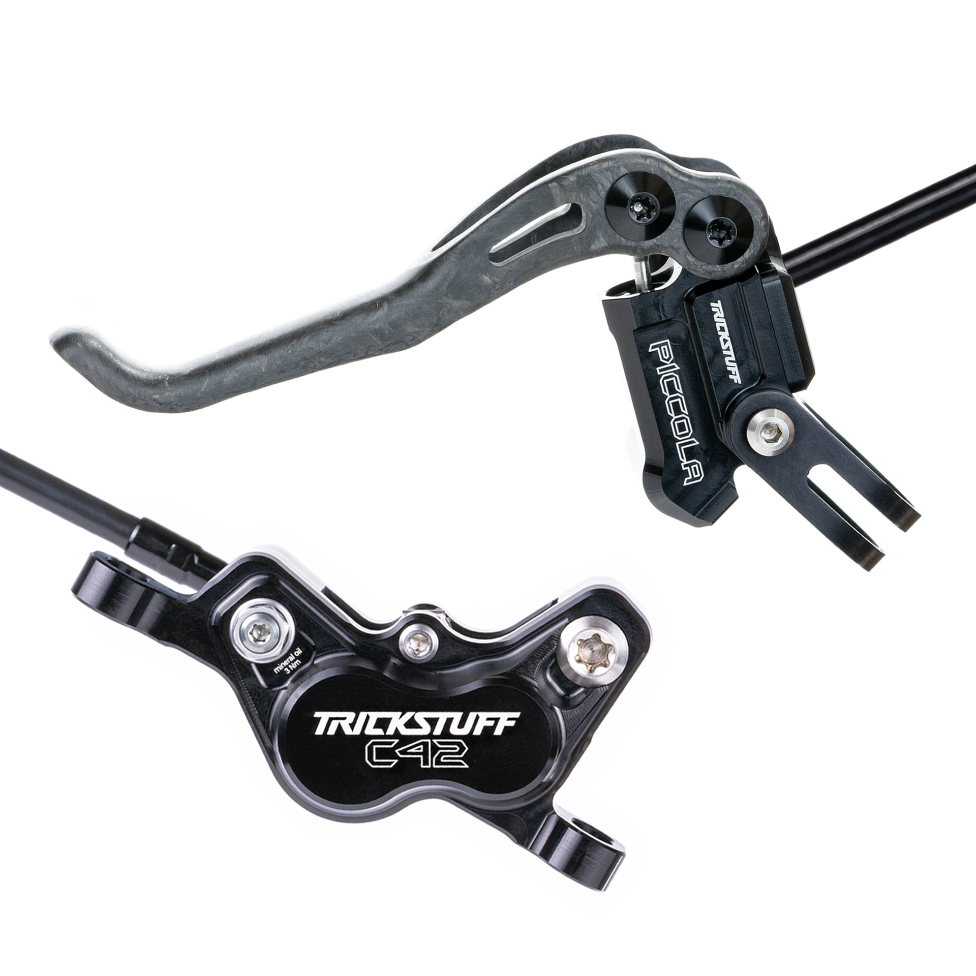 Piccola Carbon HD Scheibenbremse Set VR+HR Schwarz-Carbon | Bremsgriff links - VR, Bremsgriff rechts - HR